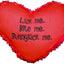 Red heart-shaped pillow with text "Lick me. Bite me. Bynnykick me" filled with catnip - Hooves and Paws