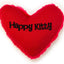 Red heart-shaped pillow with 'Happy Kitty' text filled with catnip