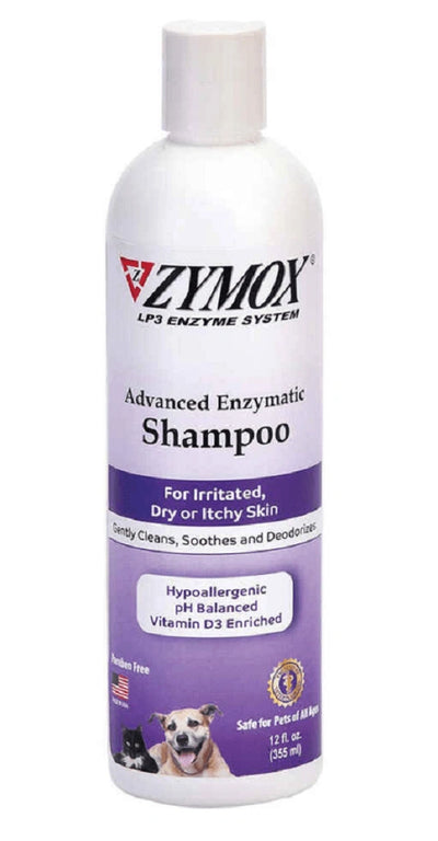 Zymox Shampoo With Vitamin D3 Pet Dog Itch Relief 12 oz Bottle - Hooves and Paws