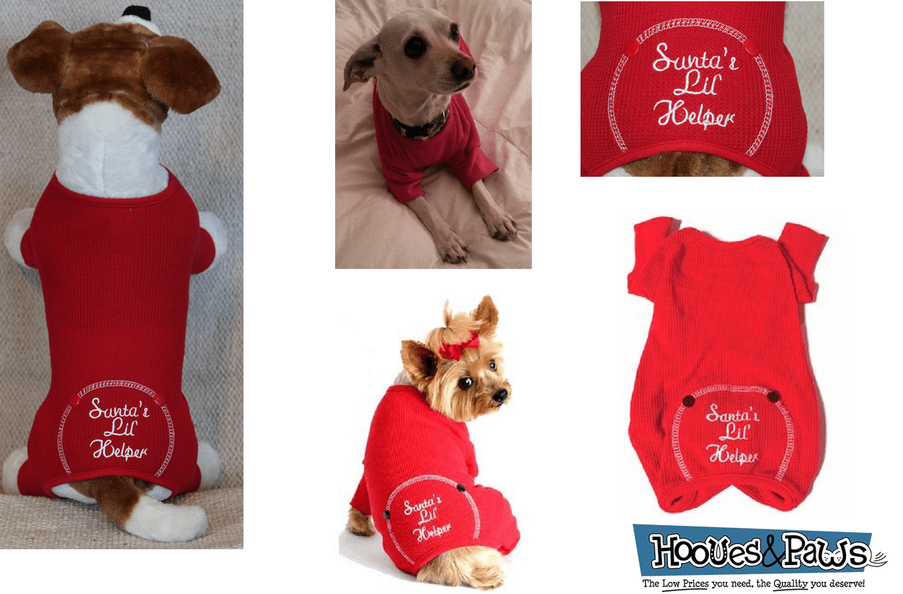 Doggie Design Dog Pjs Pet Pajamas Clothes Holiday Christmas Thermal Santas Lil Helper Embroidered - Hooves and Paws