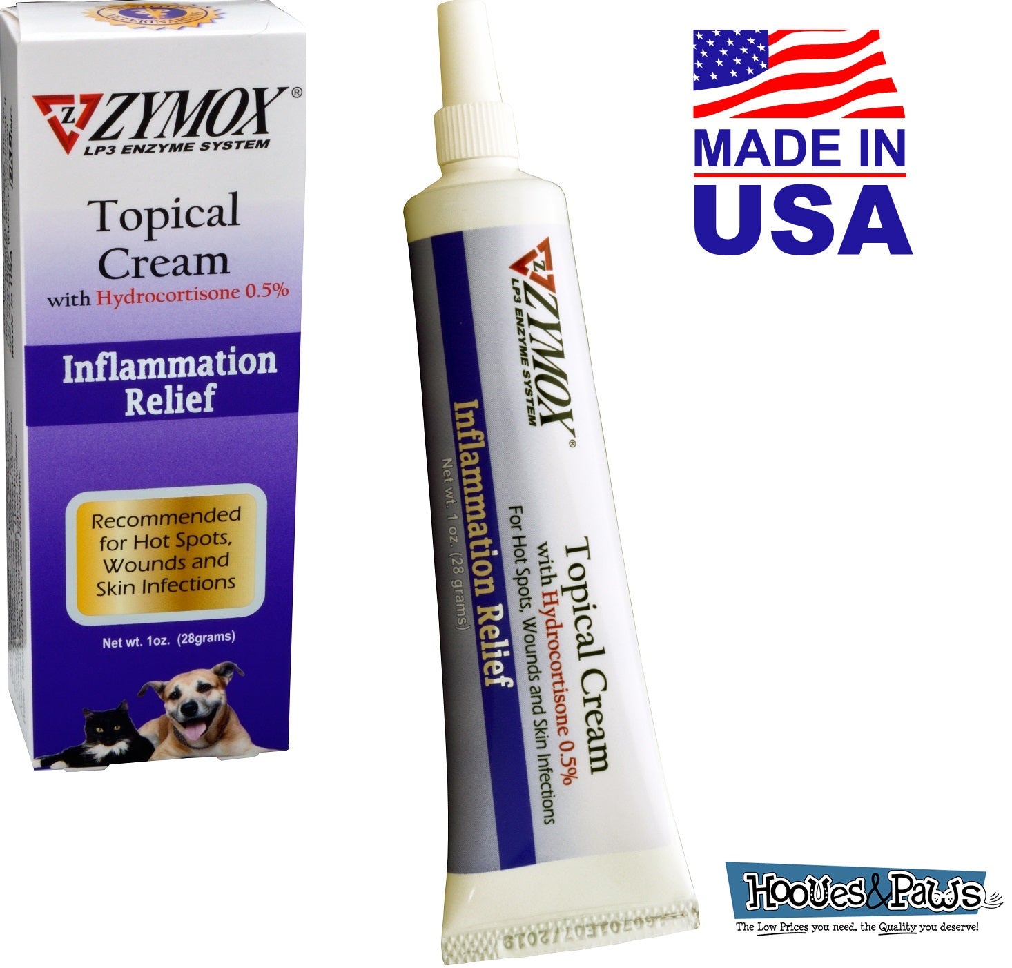 Zymox Topical Cream Pet Dog For Hot Spots and Skin Infections Relief 1 oz Tube - Hooves and Paws