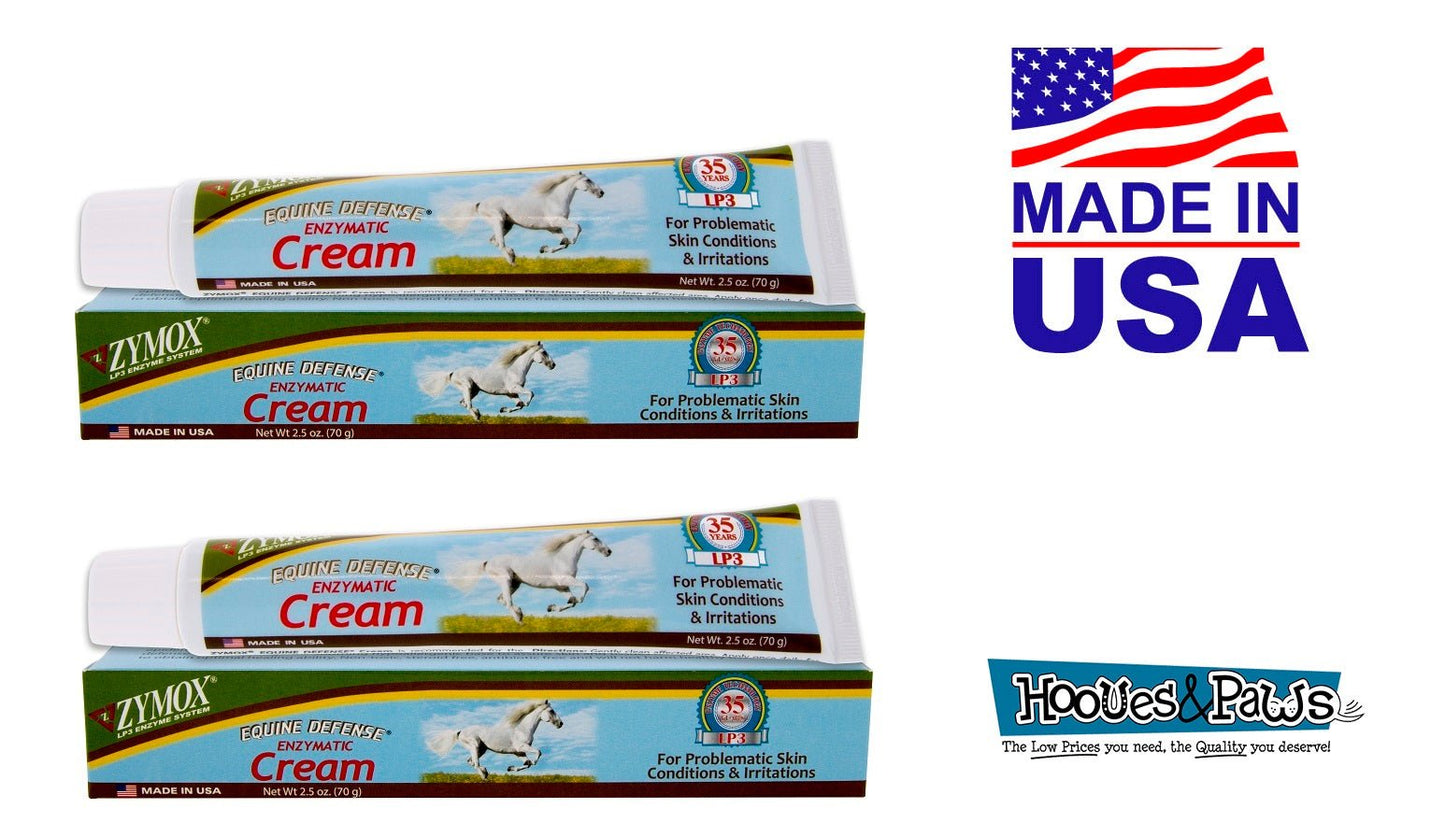 Zymox Equine Horse Defense Skin Cream Infection Wound Treatment 2.5 oz Tube - Hooves and Paws