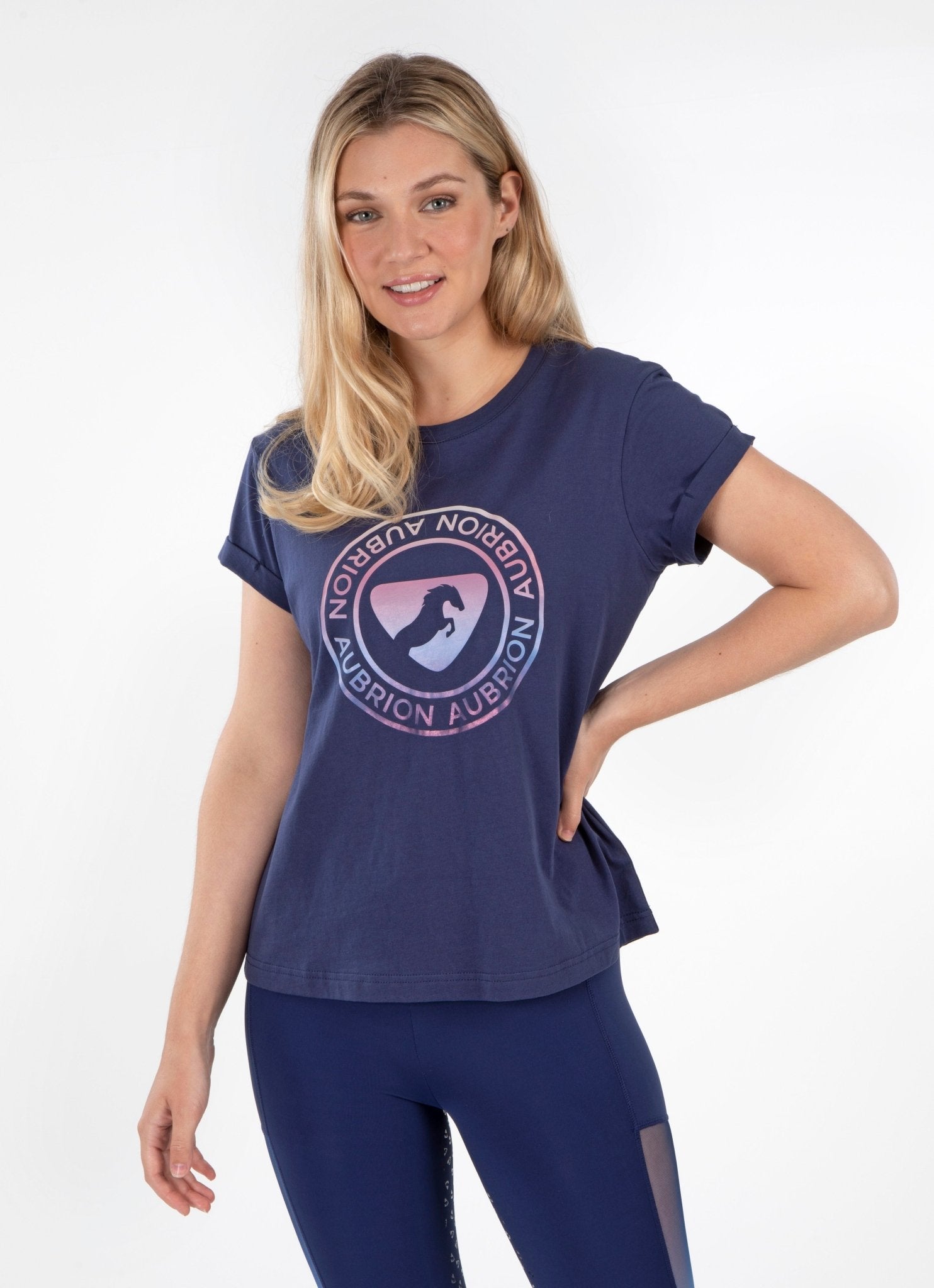 Shires Equine Aubrion Croxley Riding T-Shirt Dark Navy Shirt Ladies 8160 - Hooves and Paws