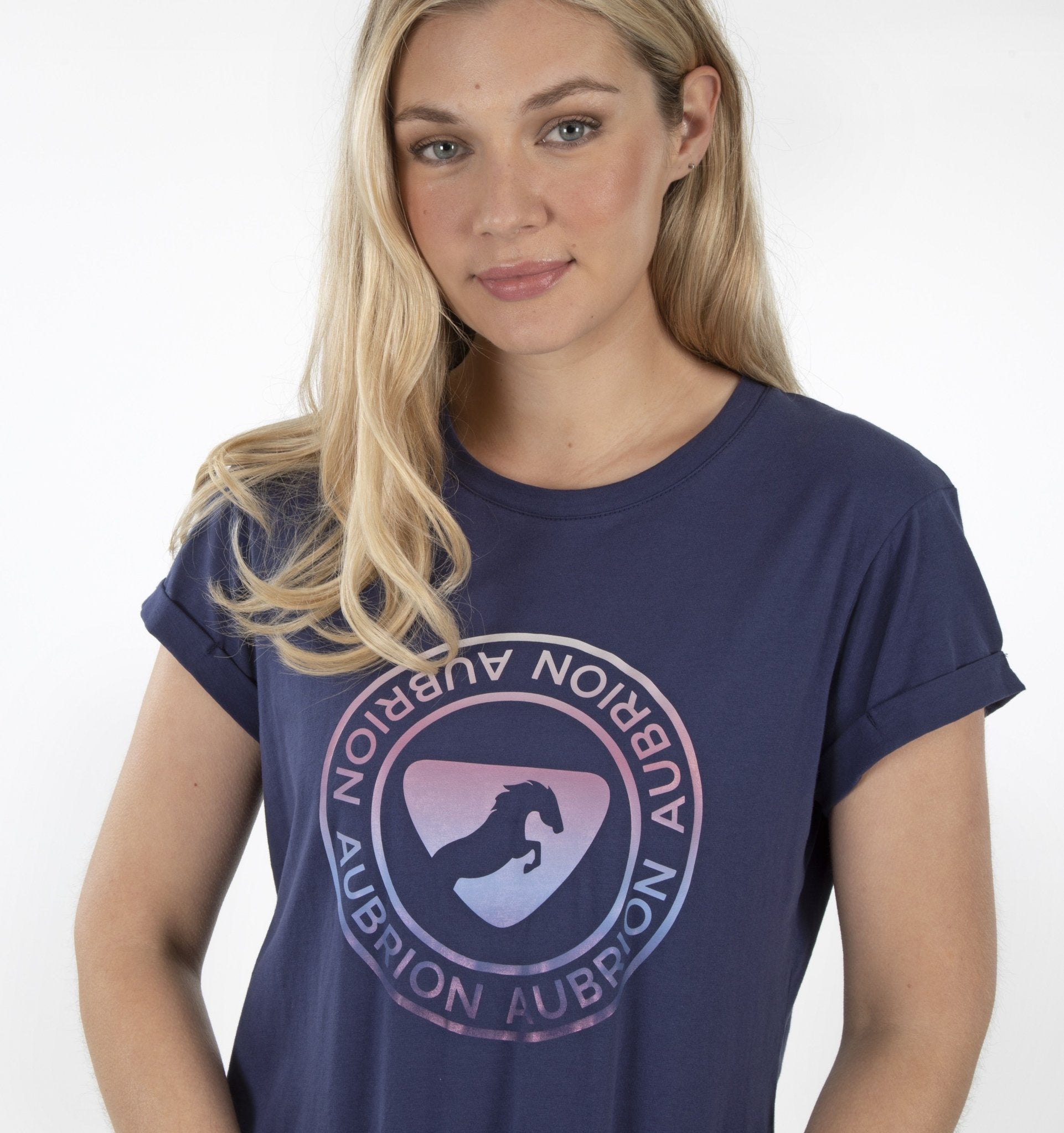 Shires Equine Aubrion Croxley Riding T-Shirt Dark Navy Shirt Ladies 8160 - Hooves and Paws