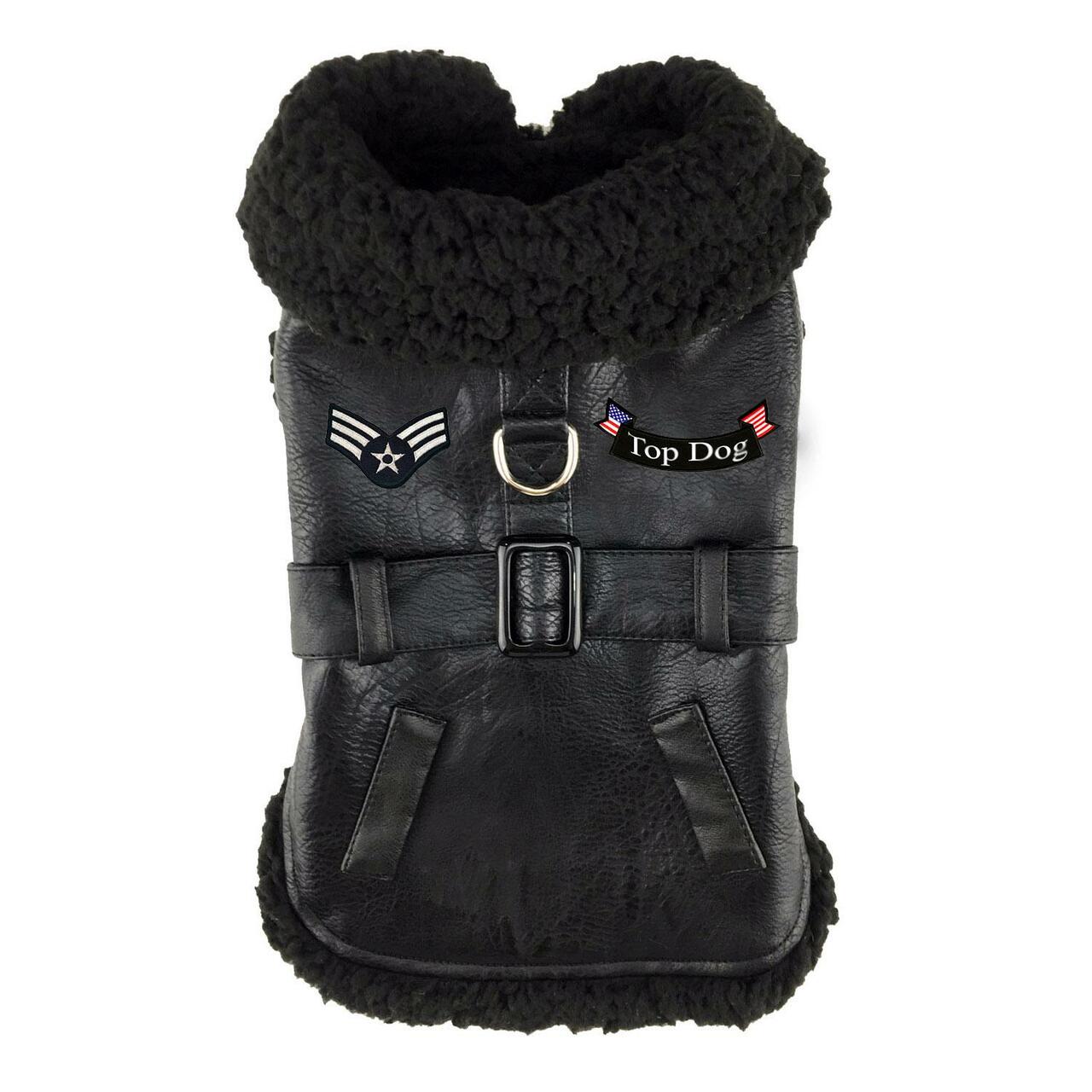 Doggie Design Black Top Dog Flight Outdoor Jacket Coat With Matching Leash - Hooves and Paws