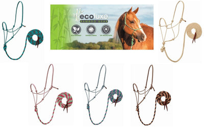 Weaver Leather Bamboo Ecoluxe Horse Equine Average Rope Halter with 10' Lead - Hooves and Paws