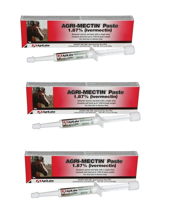 Agrimectin Ivermectin 1.87% Paste Apple Flavored Wormer Bots Equine Parasites Horse