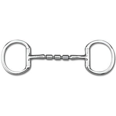 Myler Eggbutt Snaffle Without Hooks With Stainless Steel Mullen Triple Barrel 5 Inch Mouth Copper Inlay Mb 32-3