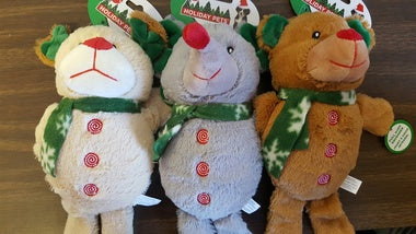 Ethical Dog Pet Toy Plush Holiday Christmas Assorted 11" Squeakable Bear Dog or Mouse - 1 Dog Toy