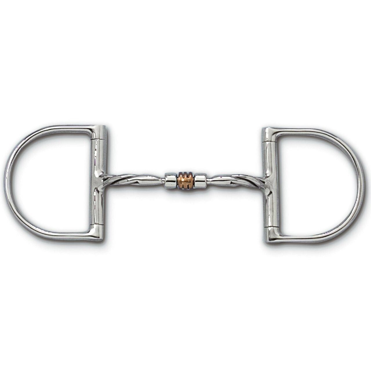 Myler Dee Without Hooks With Stainless Steel Twisted Comfort Snaffle With Copper Roller 5 Inch Mouth Copper Inlay Mb 03t - Hooves and Paws