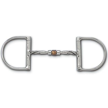 Myler Dee Without Hooks With Stainless Steel Twisted Comfort Snaffle With Copper Roller 5 Inch Mouth Copper Inlay Mb 03t - Hooves and Paws
