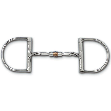 Myler Dee Without Hooks With Stainless Steel Twisted Comfort Snaffle With Copper Roller 5 Inch Mouth Copper Inlay Mb 03t