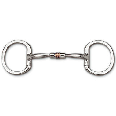 Myler Steel Eggbutt Without Hooks With Stainless Steel Comfort Snaffle With Copper Roller 5 Inch Mouth Copper Inlay Mb 03