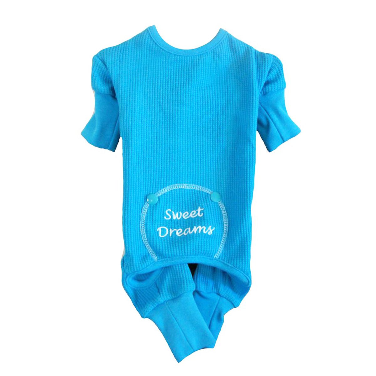 Dog Thermal Pajamas Doggie SWEET DREAMS Embroidered Long Johns Design Blue - Hooves and Paws
