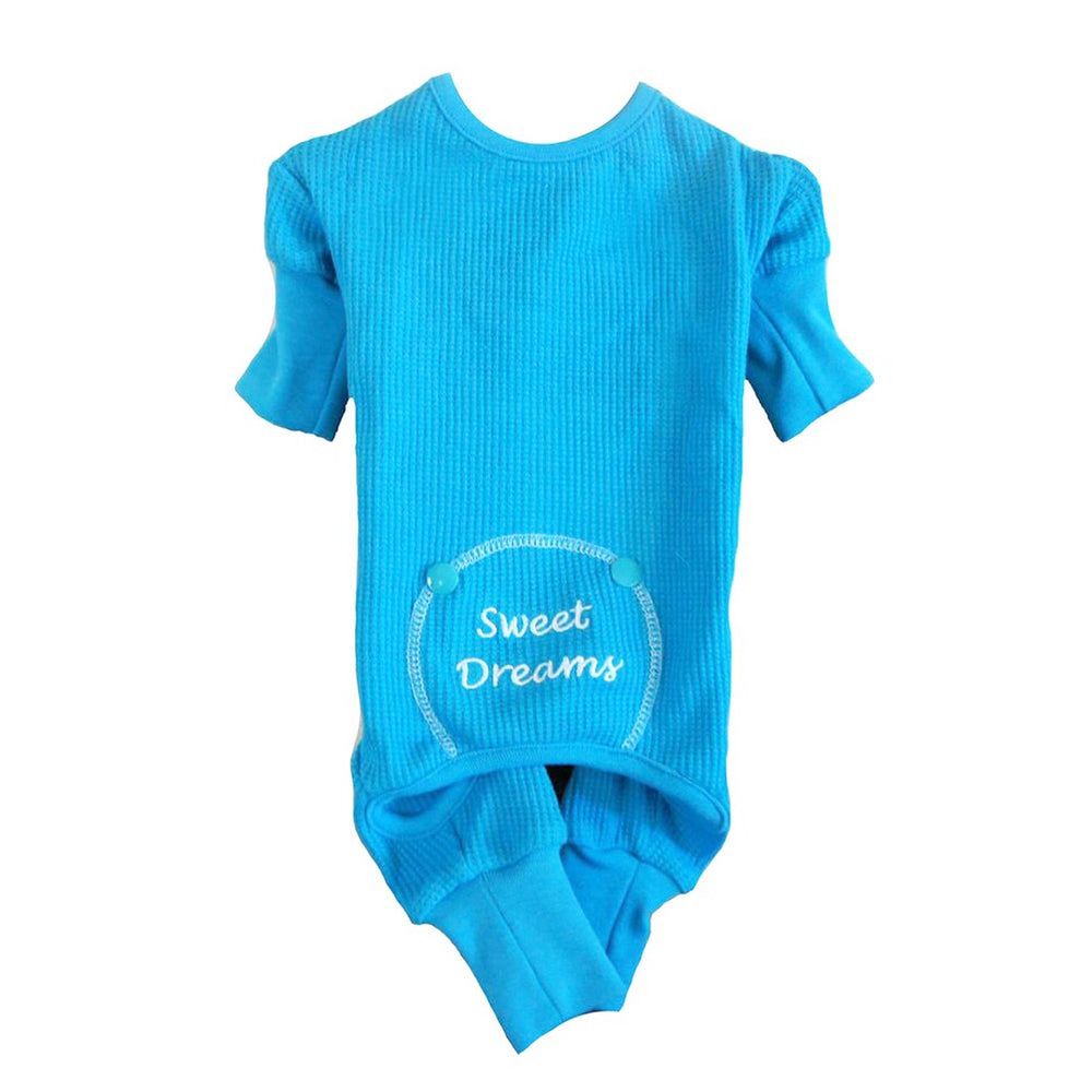 Dog Thermal Pajamas Doggie SWEET DREAMS Embroidered Long Johns Design Blue
