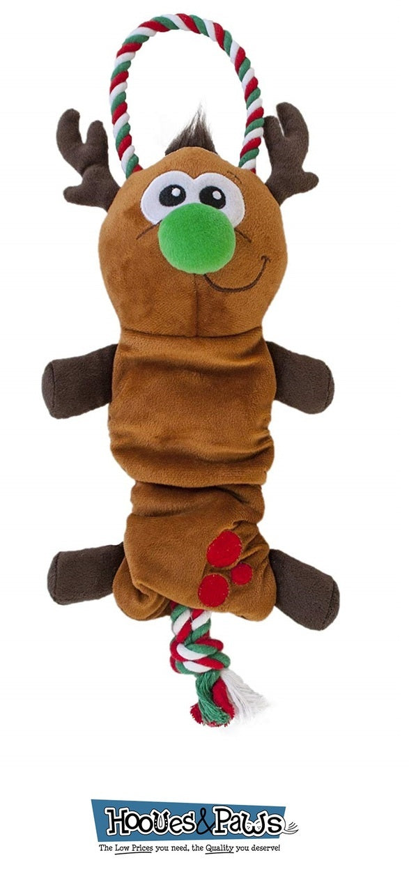 Dog Toy Outward Hound Pet Holiday Christmas Squeaker Yankiez Rope Tug Reindeer